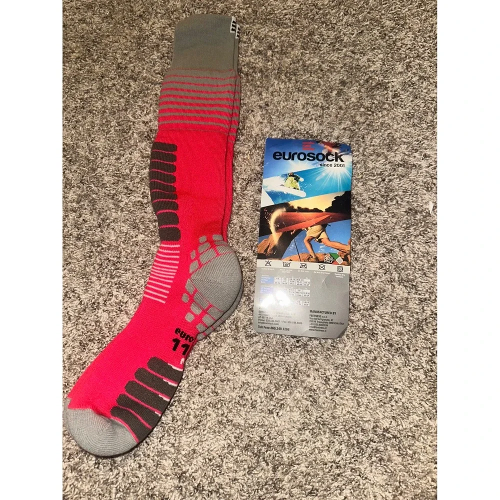 Eurosock Ski Zone 1112 Medium Weight Ski Socks Pink Grey Made in Italy Womens M